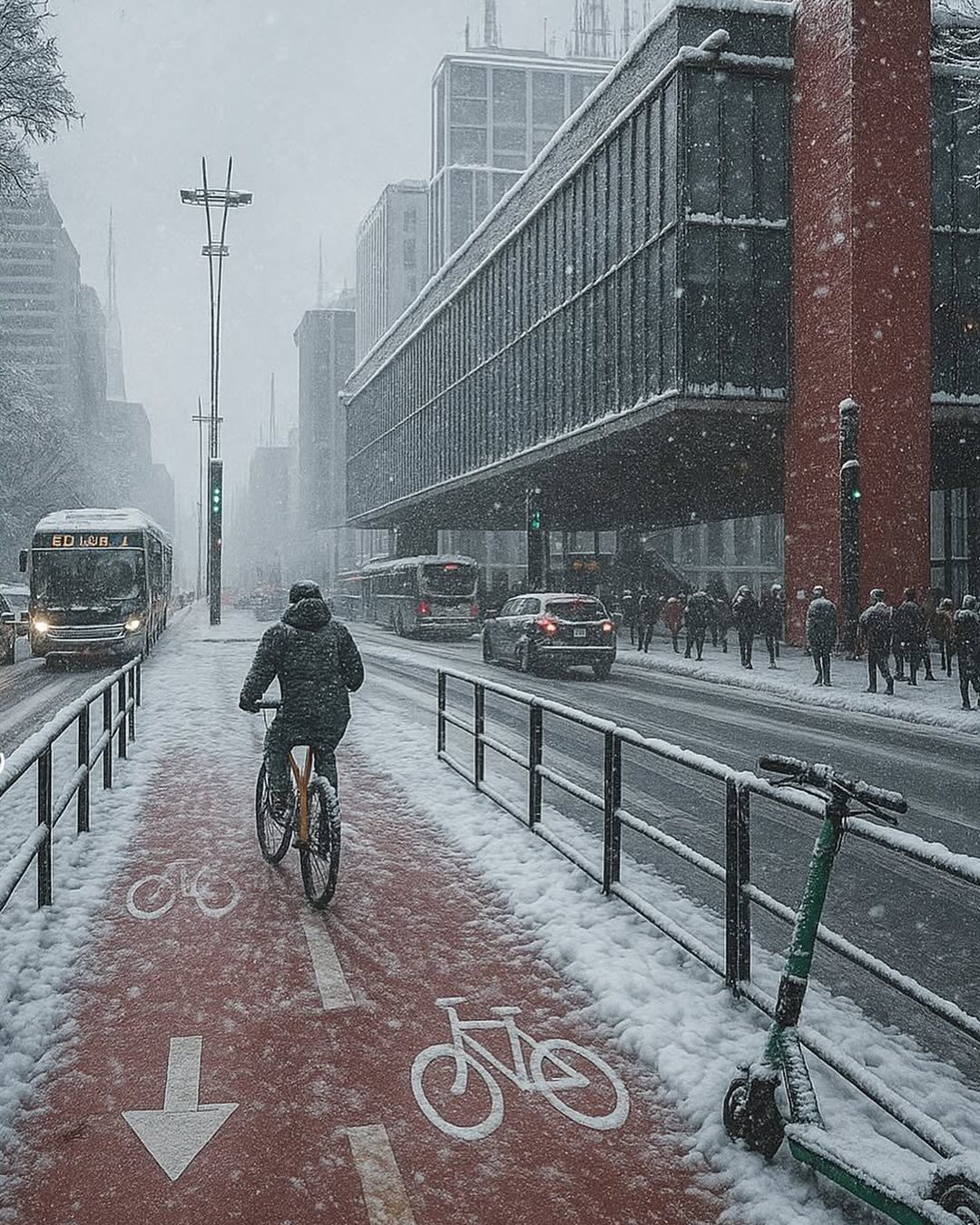Avenida Paulista em São Paulo nevando