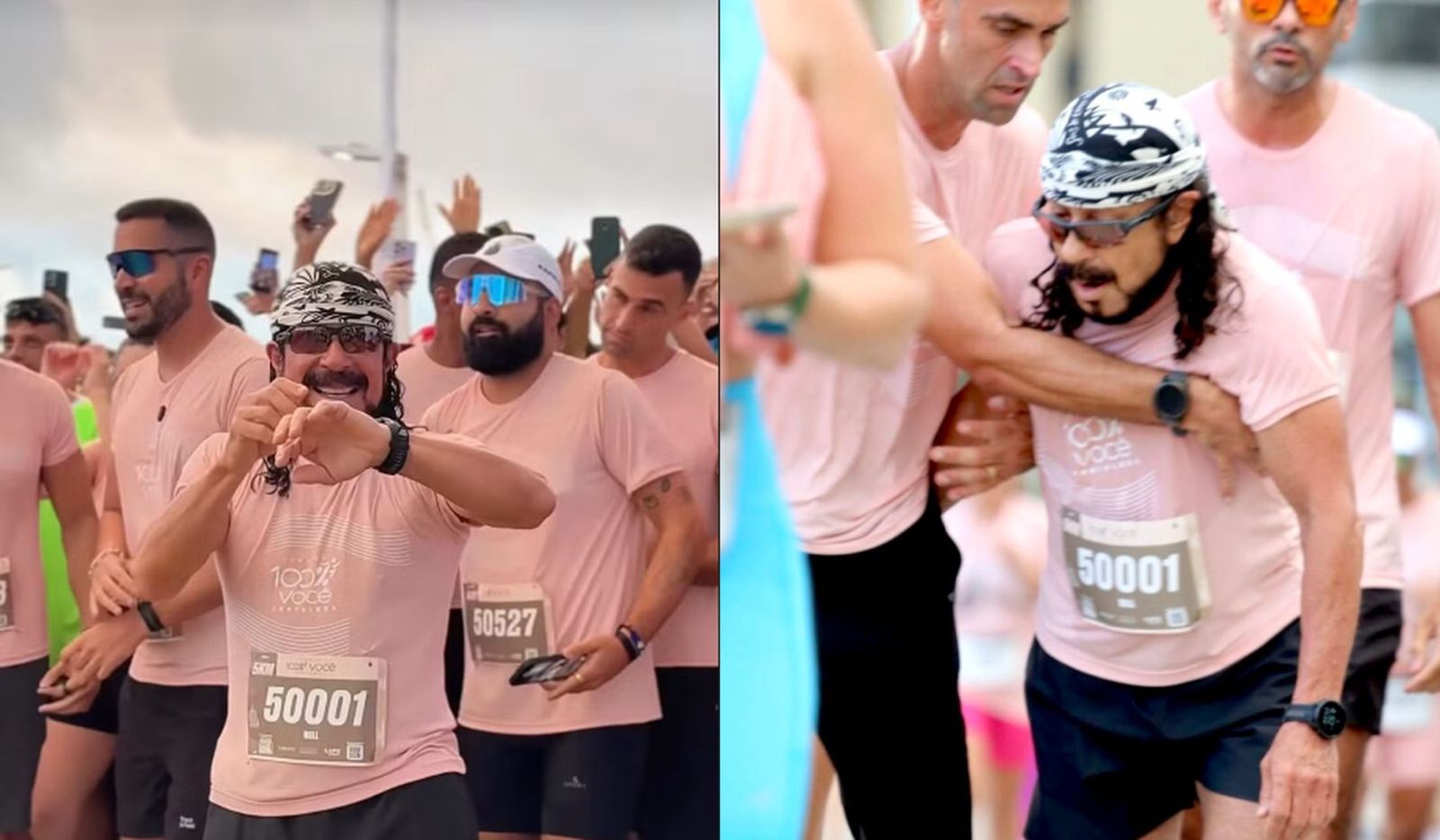 Bell Marques passa mal na corrida em Fortaleza, Bell Marques sendo amparado após corrida em Fortaleza