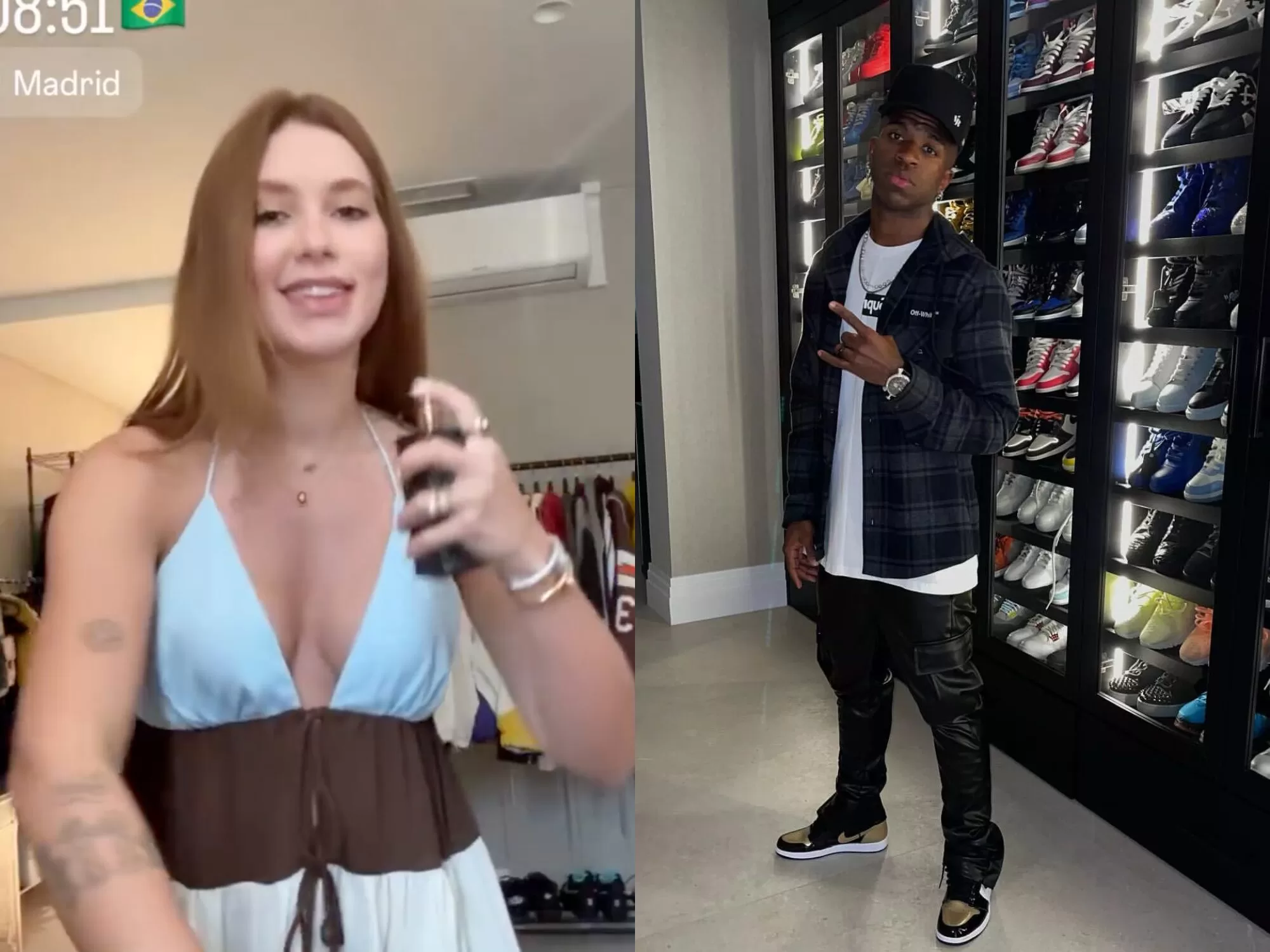 Virginia grava vídeo em closet luxuoso de Vini Jr. em Madri